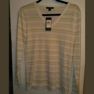 Tommy Hilfiger Ivy White Striped V-Neck Sweater